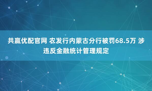 共赢优配官网 农发行内蒙古分行被罚68.5万 涉违反金融统计管理规定